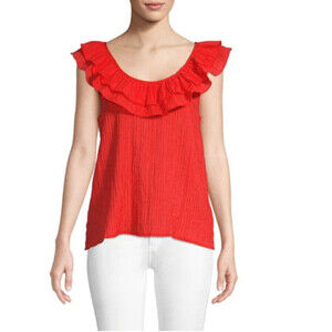 Endless Rose Women's Scoop Ruffle Neck Flounce Top In Orange Size S $69